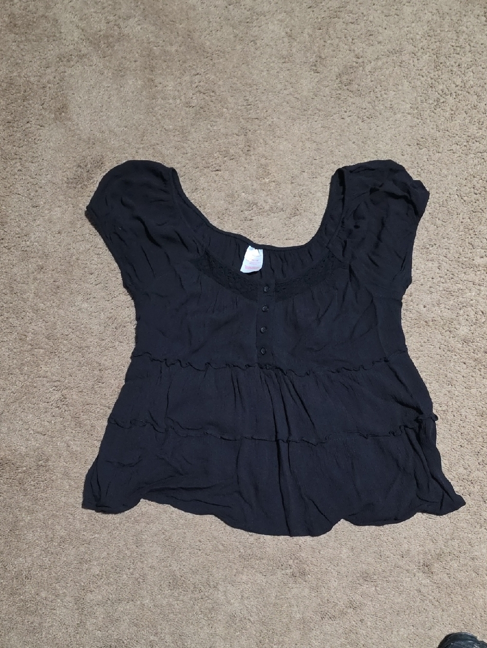No Boundaries Black Scoop Neck Button-Front Peasant Blouse